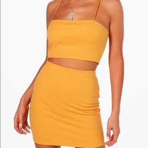 NWT Boohoo Yellow Mustard Matching Set Strappy Crop Mini Skirt Size 6
